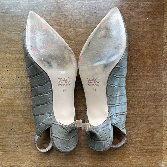 Zac Posen Tan Leather Reptile Print Slingback Point Toe Kitten Heels size 8 - Picture 8 of 12